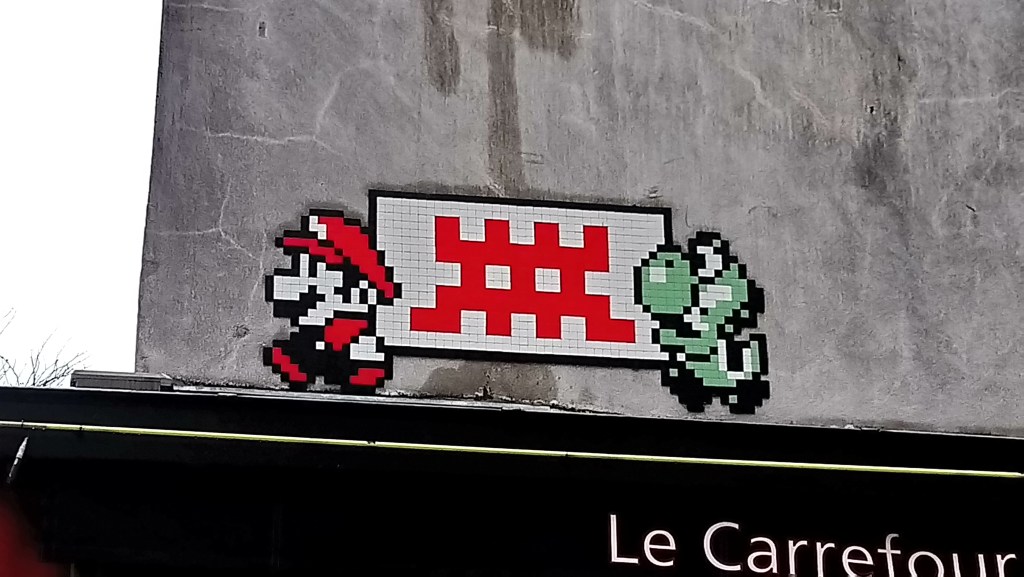 Mario et Dino Rhino volent un Invader