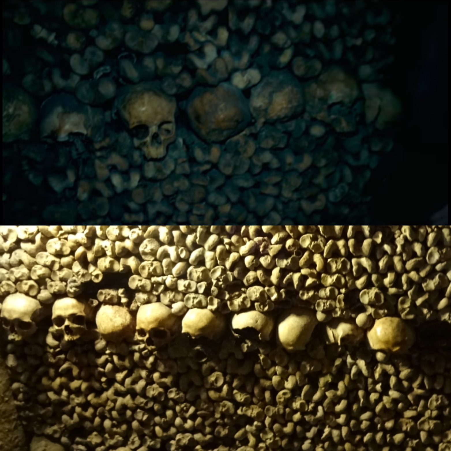 Crânes dans les Catacombes à Paris