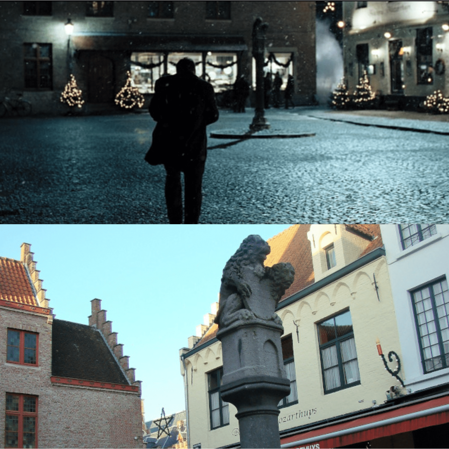La place des tanneurs et ses lions à Bruges