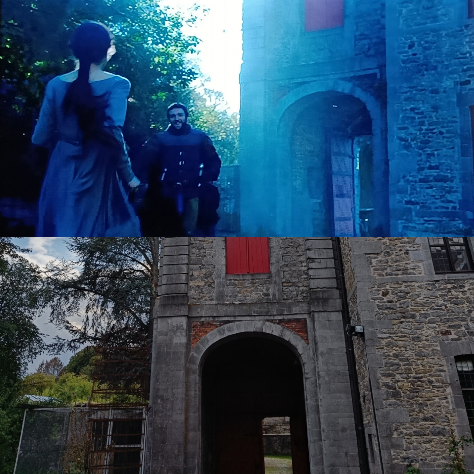 Scène de The White Queen à l'extérieur du château d'Écaussinnes