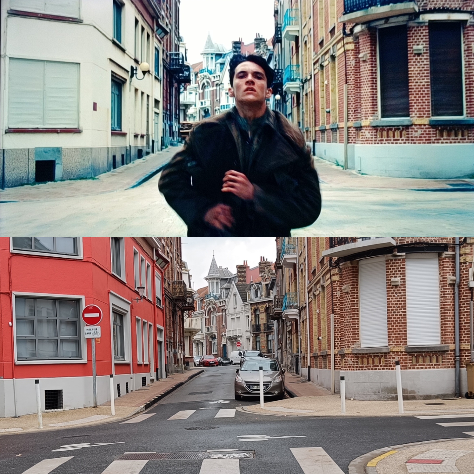 Fionn Whitehead court dans les rues de Dunkerque