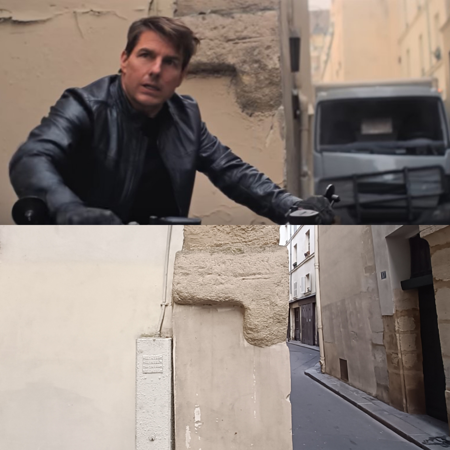 Tom Cruise cale sa moto rue de Nevers